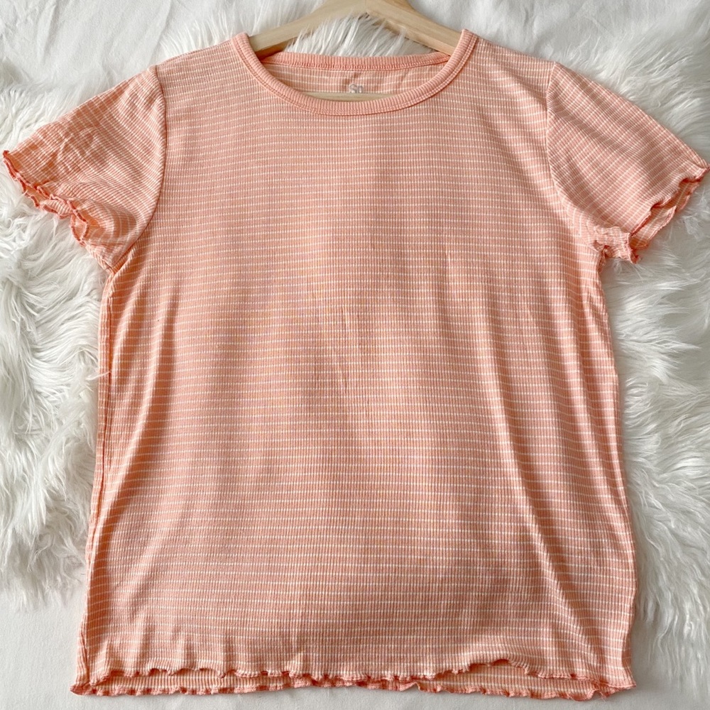 Pink & White • Stripe Lettuce Hem Tee